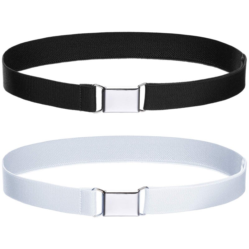 WELROG Toddler Kids Adjustable Buckle Belt - Elastic Child Silver Buckle Belts for Girls Boys (Black/White) - Image 1